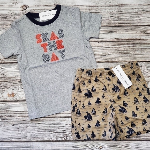 Janie and Jack Nautical Set Seas the Day Summer Set 100% Cotton NWT - Picture 1 of 8